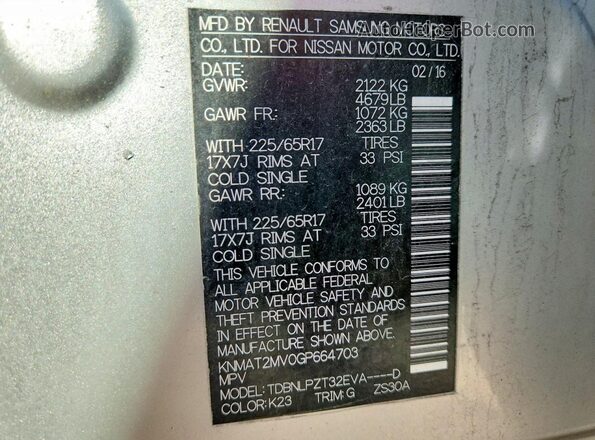 KNMAT2MV0GP664703 2016 NISSAN ROGUE Silver 