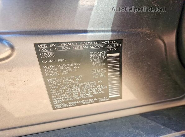 KNMAT2MV0GP724561 2016 NISSAN ROGUE Gray Engine compartment view