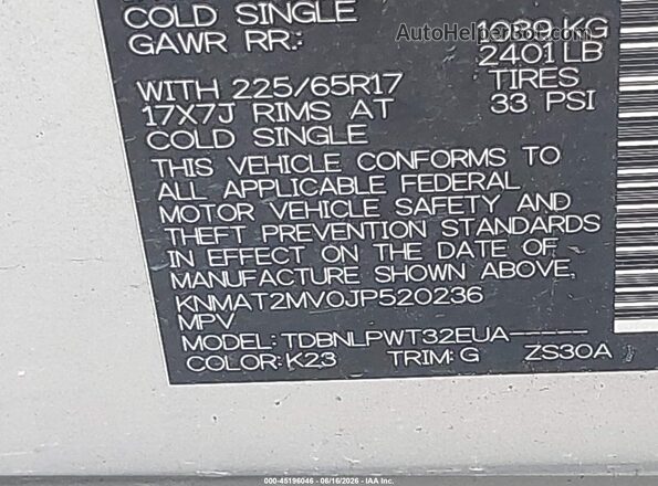 KNMAT2MV0JP520236 2018 NISSAN ROGUE Gray Widok komory silnika