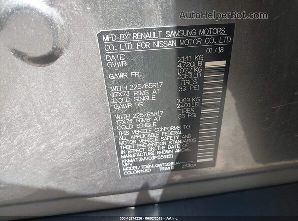 KNMAT2MV0JP559151 2018 NISSAN ROGUE Gray Engine compartment view