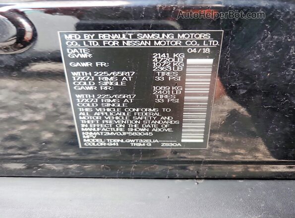 KNMAT2MV0JP583045 2018 NISSAN ROGUE Black Widok naklejki z numerem VIN