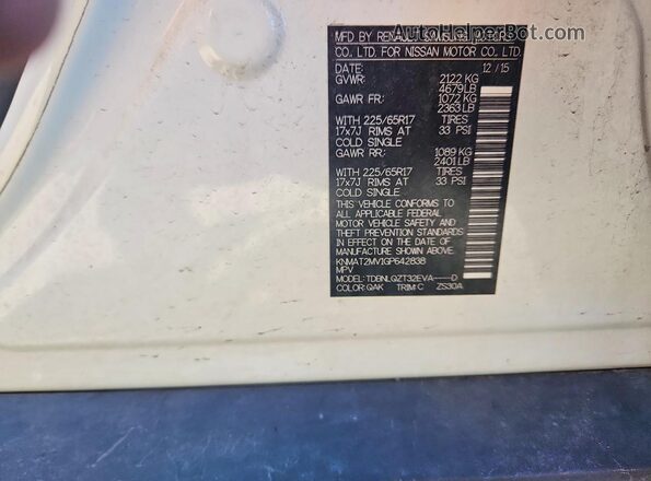 KNMAT2MV1GP642838 2016 NISSAN ROGUE White 