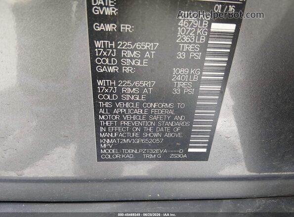 KNMAT2MV1GP652057 2016 NISSAN ROGUE Gray Շարժիչի բաժամունքի տեսք