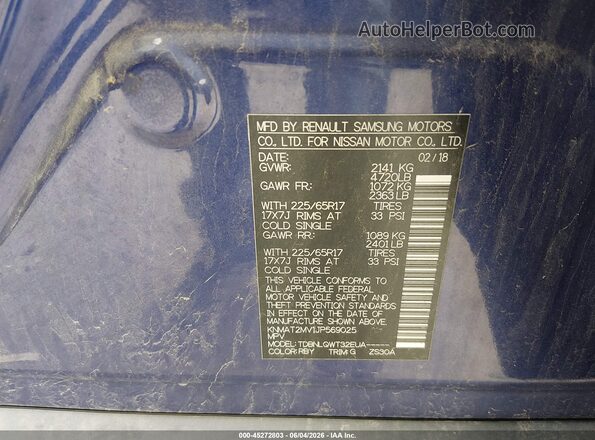 KNMAT2MV1JP569025 2018 NISSAN ROGUE Blue Vista del compartimento del motor