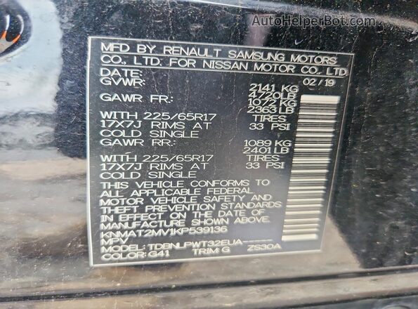 KNMAT2MV1KP539136 2019 NISSAN ROGUE Black 