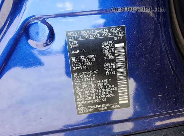 KNMAT2MV2JP518729 2018 NISSAN ROGUE Blue 