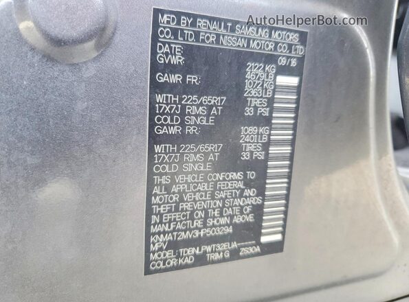 KNMAT2MV3HP503294 2017 NISSAN ROGUE Gray Vista de la etiqueta del VIN