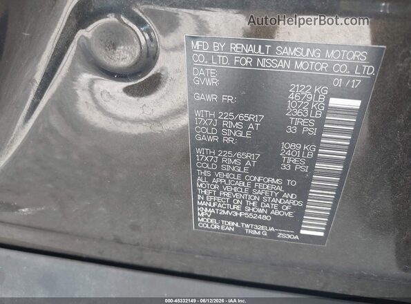 KNMAT2MV3HP552480 2017 NISSAN ROGUE Gray Vista del compartimento del motor