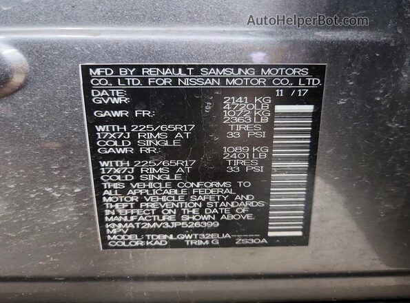 KNMAT2MV3JP526399 2018 NISSAN ROGUE Gray 