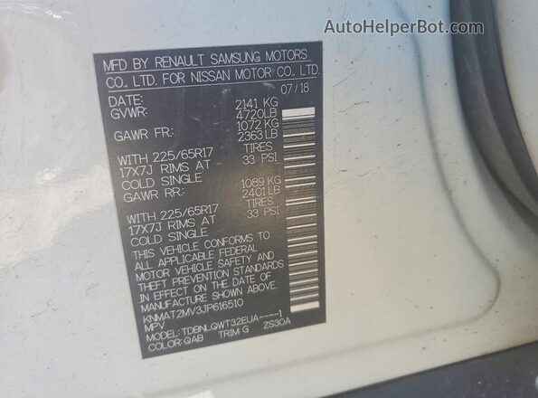 KNMAT2MV3JP616510 2018 NISSAN ROGUE White 360 interior view