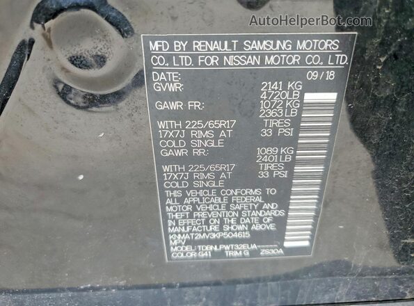 KNMAT2MV3KP504615 2019 NISSAN ROGUE Black VIN sticker view