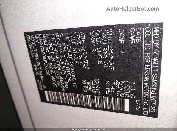 KNMAT2MV4LP510036 2020 NISSAN ROGUE White Շարժիչի բաժամունքի տեսք