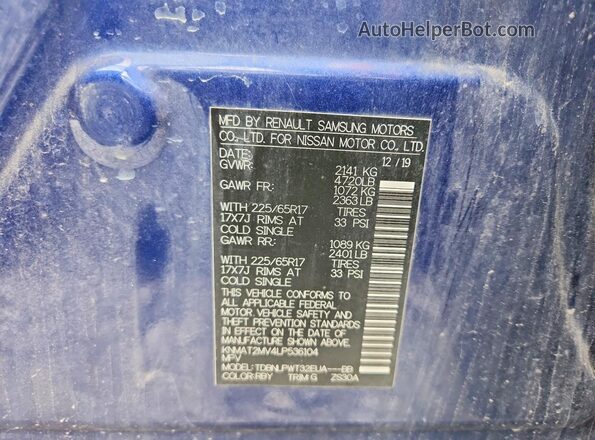 KNMAT2MV4LP536104 2020 NISSAN ROGUE Blue Vista interior de 360 grados