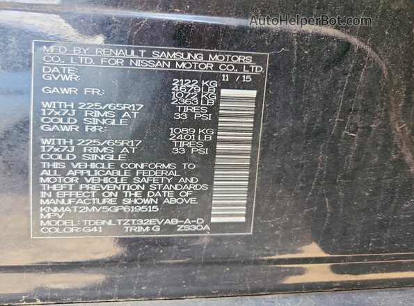 KNMAT2MV5GP619515 2016 NISSAN ROGUE Black 