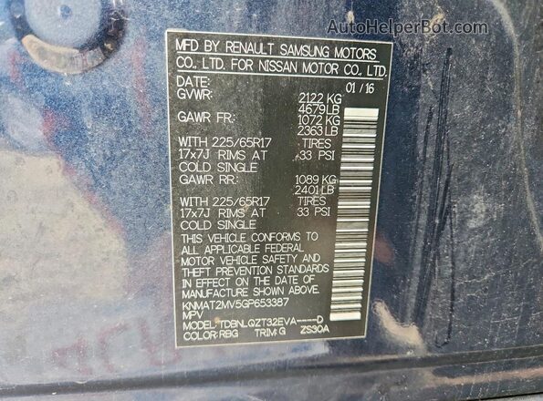 KNMAT2MV5GP653387 2016 NISSAN ROGUE Blue 