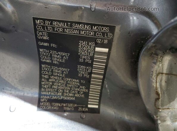 KNMAT2MV5JP569044 2018 NISSAN ROGUE Gray 
