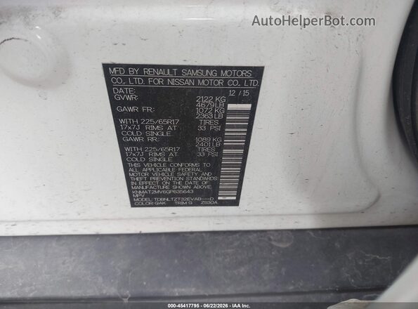 KNMAT2MV6GP635643 2016 NISSAN ROGUE White Engine compartment view