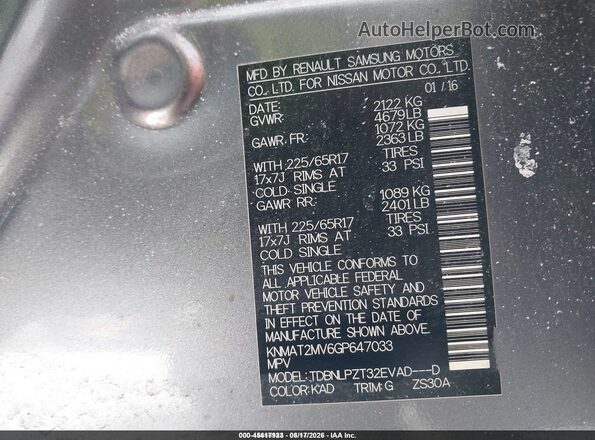 KNMAT2MV6GP647033 2016 NISSAN ROGUE Gray Engine compartment view