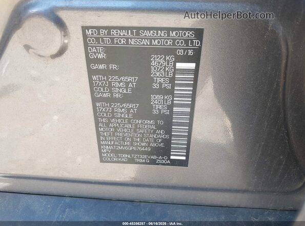 KNMAT2MV6GP676449 2016 NISSAN ROGUE Gray 