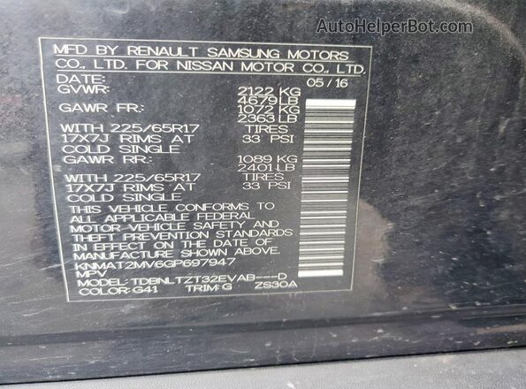 KNMAT2MV6GP697947 2016 NISSAN ROGUE Black 