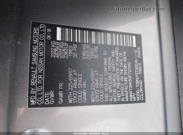 KNMAT2MV6GP712589 2016 NISSAN ROGUE Gray Widok komory silnika