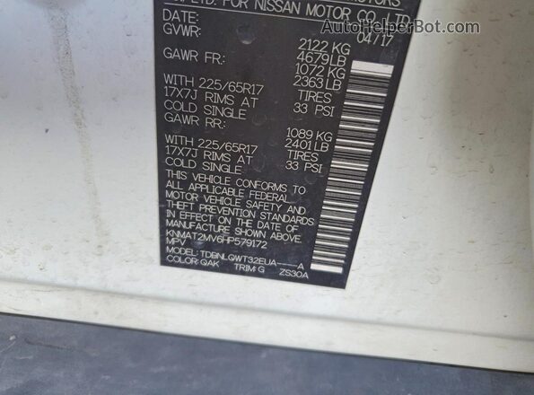 KNMAT2MV6HP579172 2017 NISSAN ROGUE White 