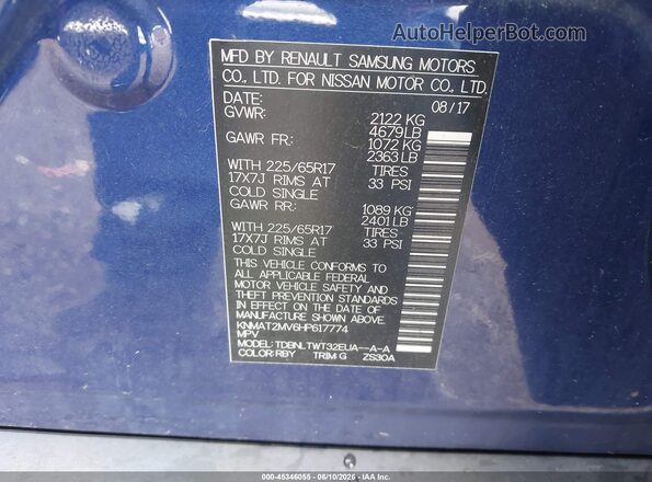 KNMAT2MV6HP617774 2017 NISSAN ROGUE Blue Engine compartment view