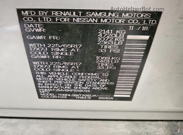 KNMAT2MV6KP519013 2019 NISSAN ROGUE Silver 