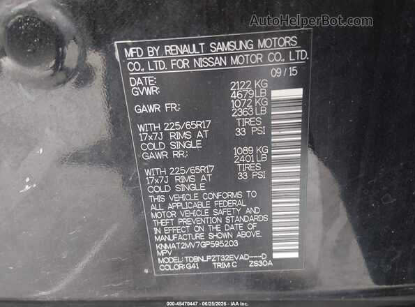 KNMAT2MV7GP595203 2016 NISSAN ROGUE Black Vista del compartimento del motor