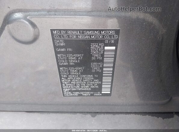 KNMAT2MV7GP648305 2016 NISSAN ROGUE Gray 