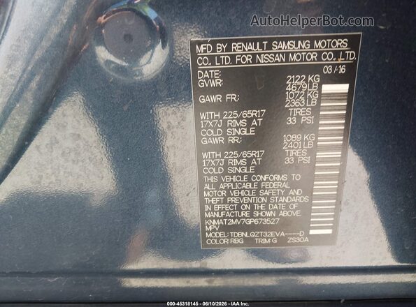 KNMAT2MV7GP673527 2016 NISSAN ROGUE Blue Widok komory silnika