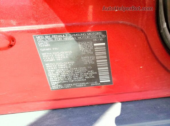 KNMAT2MV7GP709054 2016 NISSAN ROGUE Red Շարժիչի բաժամունքի տեսք