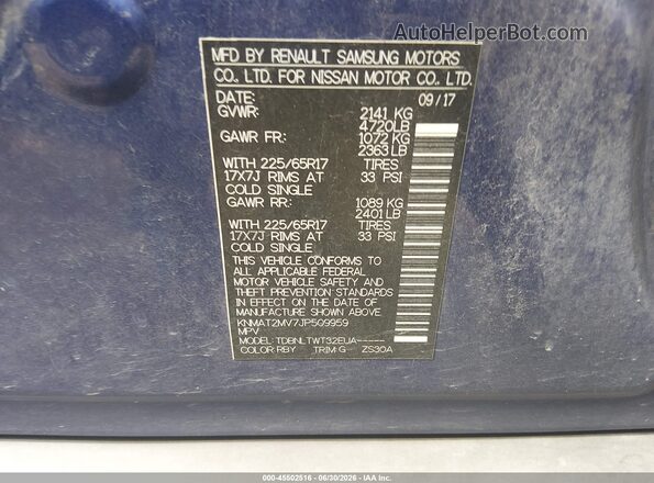 KNMAT2MV7JP509959 2018 NISSAN ROGUE Blue Engine compartment view