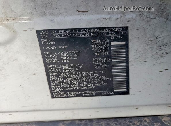 KNMAT2MV7JP536367 2018 NISSAN ROGUE White Engine compartment view
