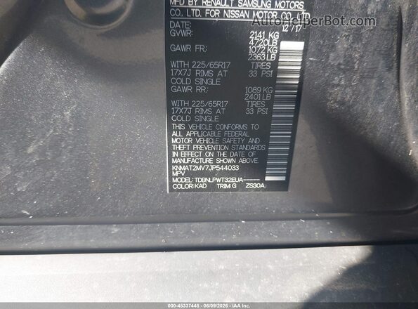 KNMAT2MV7JP544033 2018 NISSAN ROGUE Gray ძრავის განყოფილების ხედი