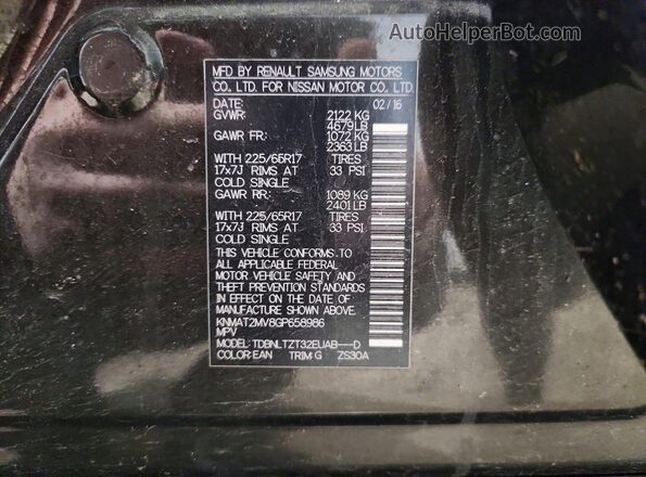 KNMAT2MV8GP658986 2016 NISSAN ROGUE Black Vista de la etiqueta del VIN