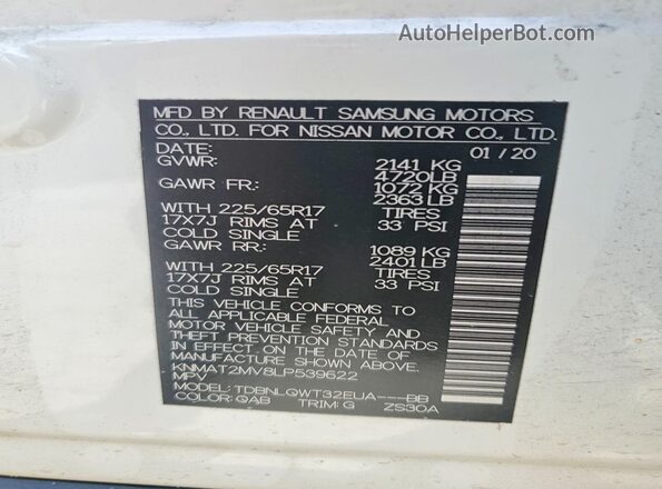 KNMAT2MV8LP539622 2020 NISSAN ROGUE White 