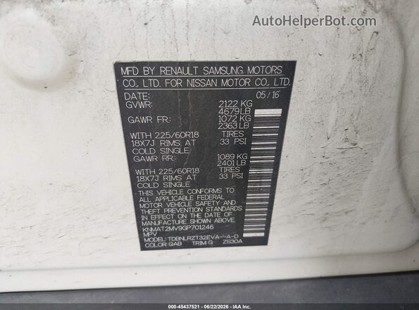 KNMAT2MV9GP701246 2016 NISSAN ROGUE White Շարժիչի բաժամունքի տեսք