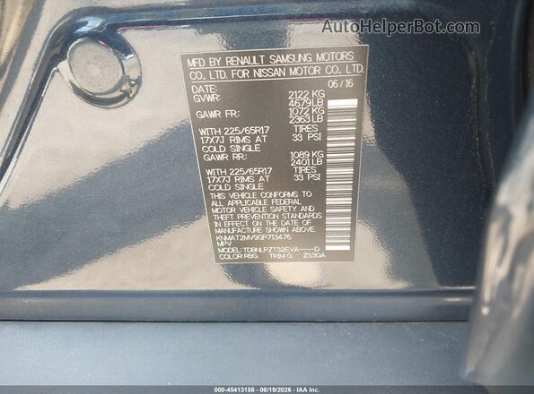 KNMAT2MV9GP713476 2016 NISSAN ROGUE Синий Вид подкапотного пространства