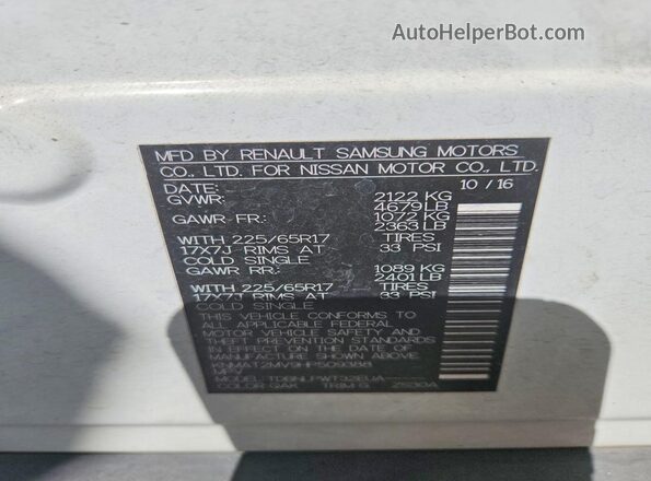 KNMAT2MV9HP509388 2017 NISSAN ROGUE White VIN կոդի պիտակի տեսք