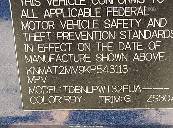 KNMAT2MV9KP543113 2019 NISSAN ROGUE Blue Widok komory silnika