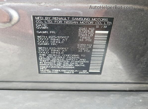 KNMAT2MV9LP532694 2020 NISSAN ROGUE Gray 