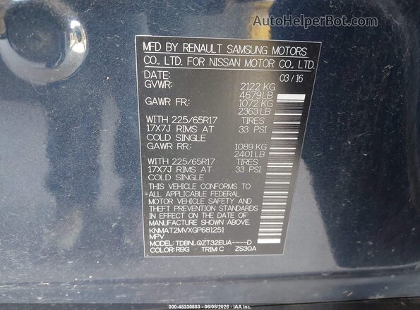 KNMAT2MVXGP681251 2016 NISSAN ROGUE Dark Blue 