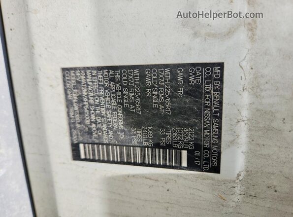 KNMAT2MVXHP545008 2017 NISSAN ROGUE White VIN կոդի պիտակի տեսք