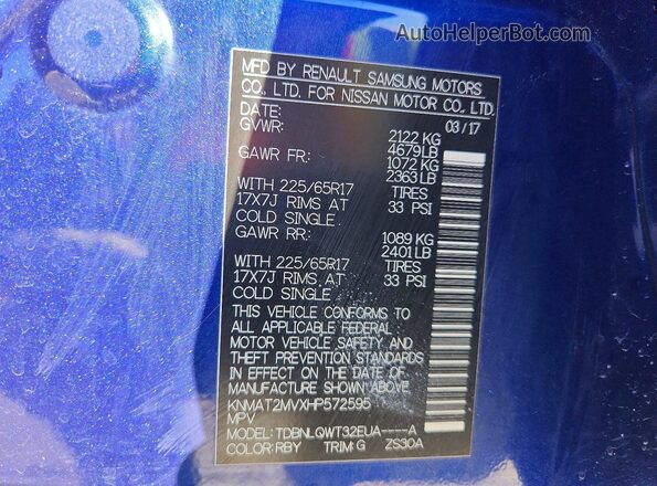 KNMAT2MVXHP572595 2017 NISSAN ROGUE Blue 