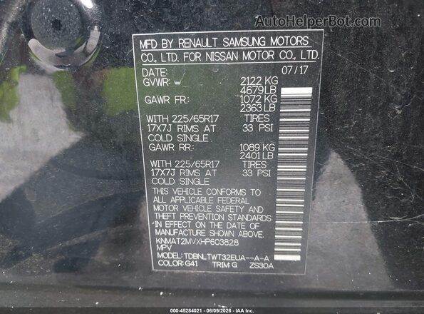 KNMAT2MVXHP603828 2017 NISSAN ROGUE Black Widok komory silnika