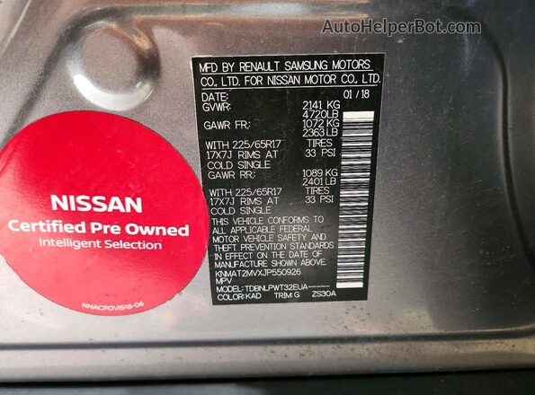 KNMAT2MVXJP550926 2018 NISSAN ROGUE Gray 