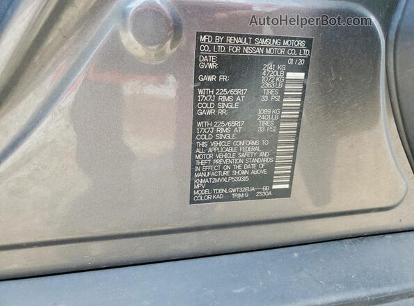 KNMAT2MVXLP539315 2020 NISSAN ROGUE Gray 