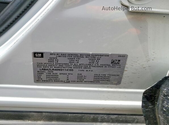 LRBAZLR48ND114165 2022 BUICK ENVISION Белый Панорамный вид салона 360°