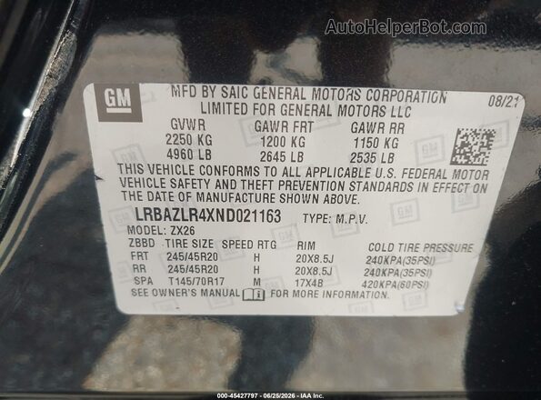 LRBAZLR4XND021163 2022 BUICK ENVISION Black ძრავის განყოფილების ხედი